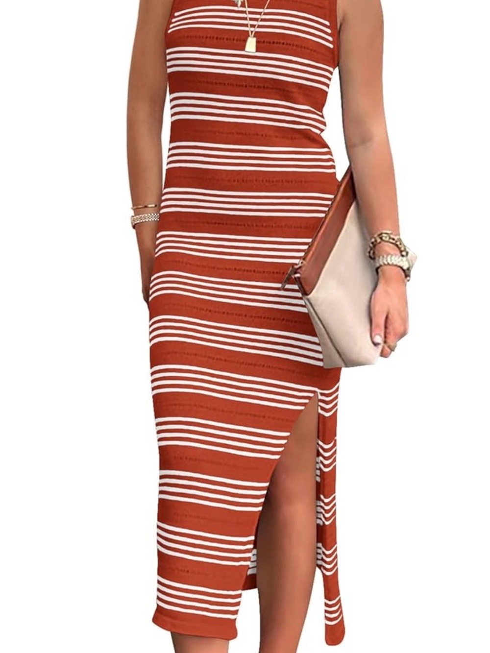 Sleeveless Red & White Striped Knit Maxi Dress — Classic Summer Style